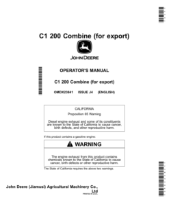 John Deere C1 200 Combine (for export) Operator's Manual (OMDX23841)