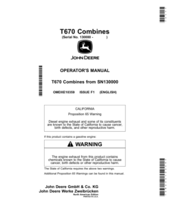 John Deere T670 Combines (North America) Operator's Manual (OMDXE10359)