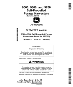 John Deere 9500, 9600, 9700 Self-Propelled Forage Harvesters (623000-) (North American) Operator's Manual (OMDXE10772)