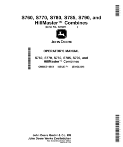 John Deere S760, S770, S780, S785, S790, HillMasterCombines (New Zealand/Australian) Operator's Manual (OMDXE10851)
