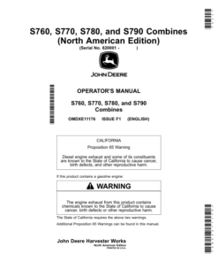 John Deere S760, S770, S780, S790 Combines (820001-) (North American) Operator's Manual (OMDXE11176)