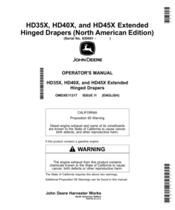 John Deere HD35X, HD40X, HD45X Extended Hinged Drapers (820001-) (North American) Operator's Manual (OMDXE11217)