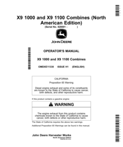 John Deere X9 1000, X9 1100 Combines (820001-825000) (North American) Operator's Manual (OMDXE11330)