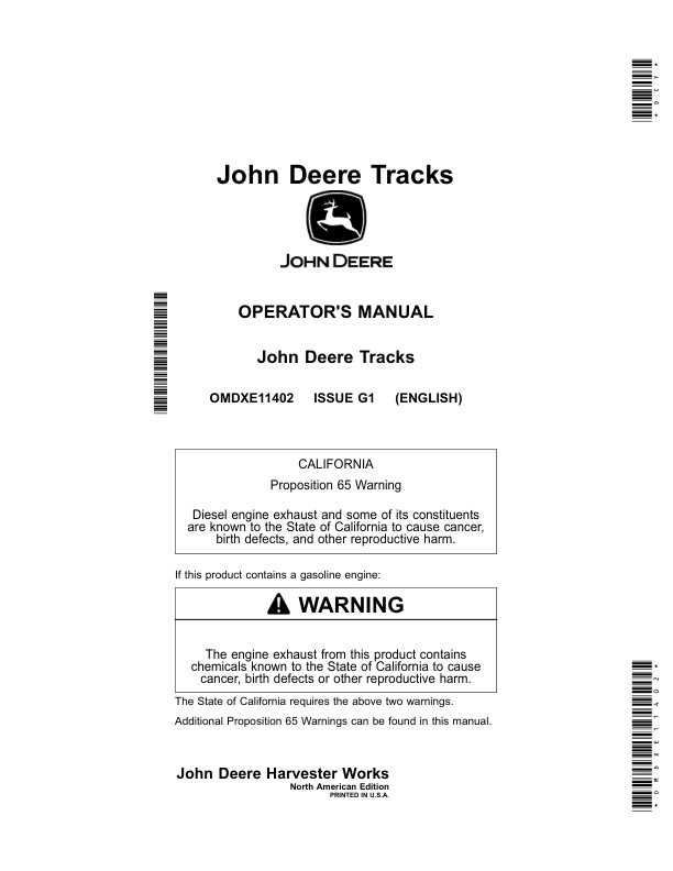 John Deere Tracks (810001 –) (North American) Operator's Manual (OMDXE11402)