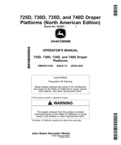 John Deere 725D, 730D, 735D, 740D Draper Platforms (825001-) (North American) Operator's Manual (OMDXE11855)