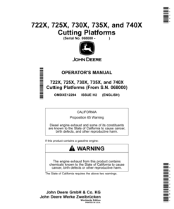 John Deere 722X, 725X, 730X, 735X, 740X Cutting Platforms (068000-) (Worldwide Edition) Operator's Manual (OMDXE12294)