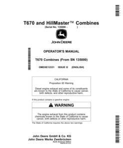 John Deere T670, HillMaster Combines (135000-) (North American) Operator's Manual (OMDXE12331)