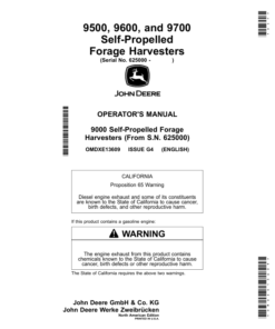 John Deere 9500, 9600, 9700 Self-PropelledForage Harvesters Operator's Manual (OMDXE13609)