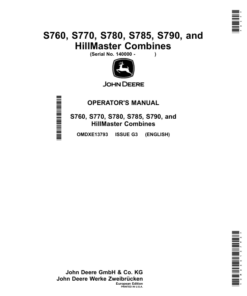 John Deere S760, S770, S780, S785, S790, HillMaster Combines (140000-) (European Export Edition) Operator's Manual (OMDXE13793)