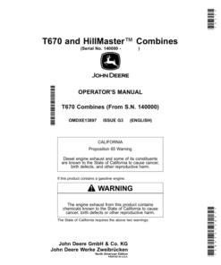 John Deere T670, HillMaster Combines (140000-) (North American) Operator's Manual (OMDXE13897)