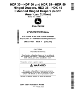 John Deere HDF 35—HDF 50, HDR 35—HDR 50 Hinged Drapers, HDX 35—HDX 45 Extended Hinged Drapers (North American) Operator's Manual (OMDXE14759)