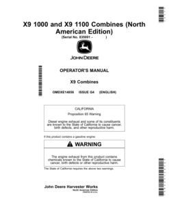 John Deere X9 1000, X9 1100 Combines (835001-) (North American) Operator's Manual (OMDXE14856)