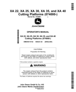 John Deere XA 22, XA 25, XA 30, XA 35, XA 40 Cutting Platforms (074000-) Operator's Manual (OMDXE15152)