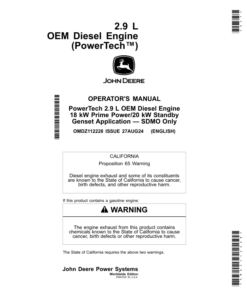 John Deere 2.9 L OEM Diesel Engine (PowerTech) Operator's Manual (OMDZ112228)