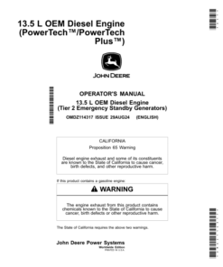 John Deere 13.5 L OEM Diesel Engine (PowerTech/PowerTech Plus) Operator's Manual (OMDZ114317)
