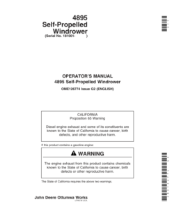 John Deere 4895 Self- Propelled Windrower (181001-) Operator's Manual (OME126774)