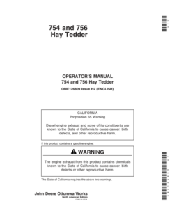 John Deere 754, 756 Hay Tedder Operator's Manual (OME126809)