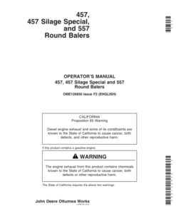 John Deere 457 (152001-) , 457 Silage Special (153001-), 557 (152501-) Round Balers Operator's Manual (OME126850)