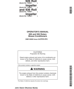 John Deere 926 Roll (153001-), 926 Impeller (153501-); 936 Roll (154001-), 936 Impeller (154501-) Mower Conditioners Operator's Manual (OME126905)