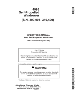 John Deere 4995 Self Propelled Windrower Operator's Manual (OME130253)