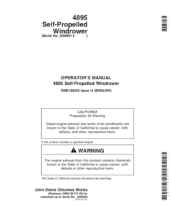 John Deere 4895 Self Propelled Windrower (300001-) Operator's Manual (OME130255)