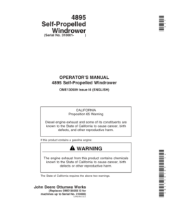 John Deere 4895 Self Propelled Windrower (310001-) Operator's Manual (OME130509)