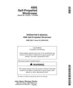 John Deere 4995 Self Propelled Windrower Operator's Manual (OME130511)