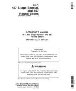 John Deere 457, 457S, 557 Round Balers (320001-) Operator's Manual (OME131357)