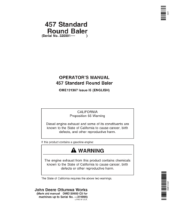 John Deere 457 Standard Round Baler (320001-) Operator's Manual (OME131367)