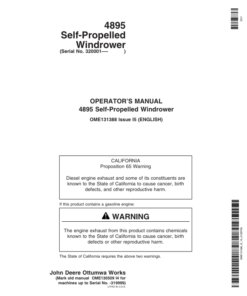 John Deere 4895 Self-Propelled Windrower (320001-) Operator's Manual (OME131388)