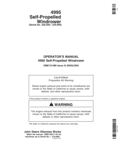 John Deere 4995 Self-Propelled Windrower Operator's Manual (OME131389)