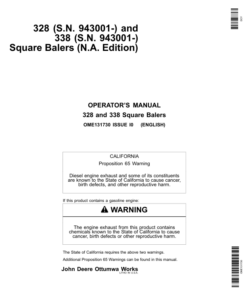 John Deere 328, 338 Square Balers Operator's Manual (OME131730)