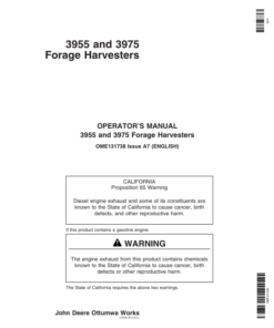 John Deere 3955, 3975 Pull-Type Forage Harvesters Operator's Manual (OME131738)