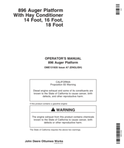John Deere 896 Auger Platform North America (000001-359999) Operator's Manual (OME131835)