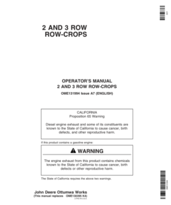 John Deere Row Crop (2 Row, 3 Row) Operator's Manual (OME131994)