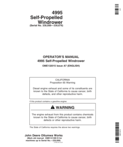 John Deere 4995 Self-Propelled Windrower Operator's Manual (OME132015)