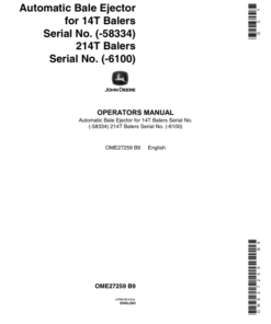 John Deere Automatic Bale Ejector (for 14T & 214T Balers) Operator's Manual (OME27259)