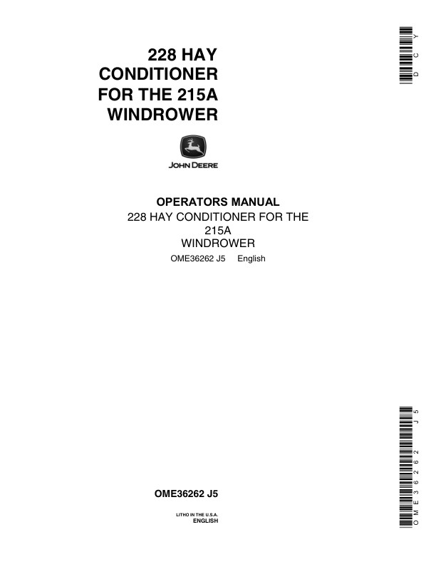 John Deere 228 Hay Conditioner Operator's Manual (OME36262)