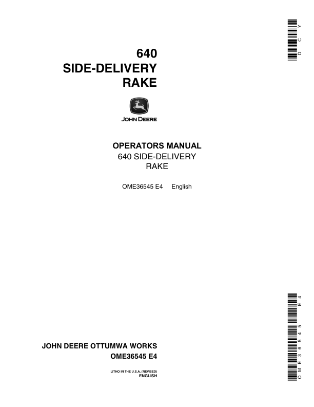 John Deere 640 Side-Delivery Rake Operator's Manual (OME36545)