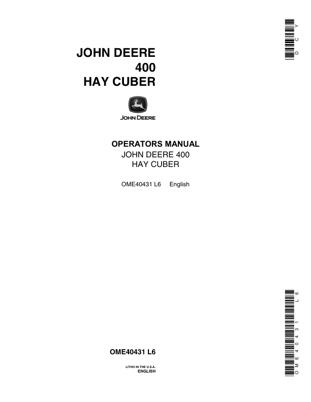 John Deere 400 Hay Cuber Operator's Manual (OME40431)