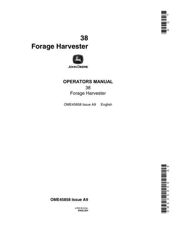John Deere 38 Forage Harvester Operator's Manual (OME45858)