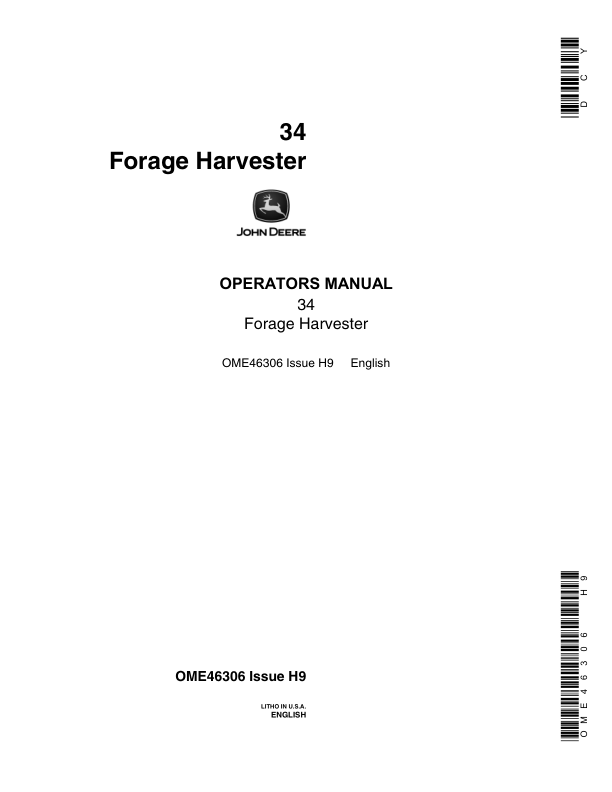 John Deere 34 Forage Harvester (-022100) Operator's Manual (OME46306)