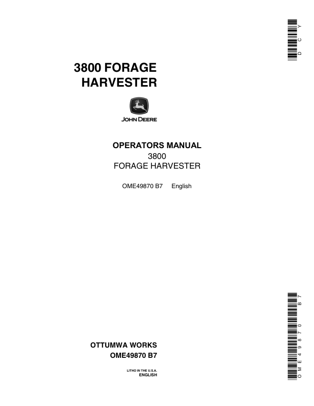 John Deere 3800 Forage Harvester Operator's Manual (OME49870)