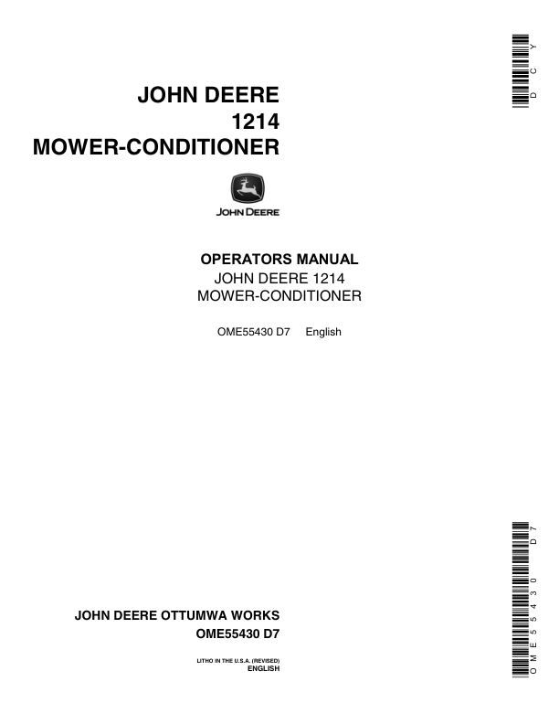 John Deere 1214 Conditioner Mower Operator's Manual (OME55430)