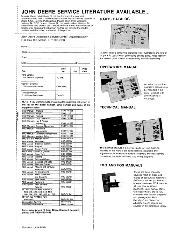 John Deere 1214 Conditioner Mower Operator's Manual (OME55430) - Image 2