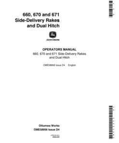 John Deere 660, 670, 671 Rakes, Dual Hitches Operator's Manual (OME58956)