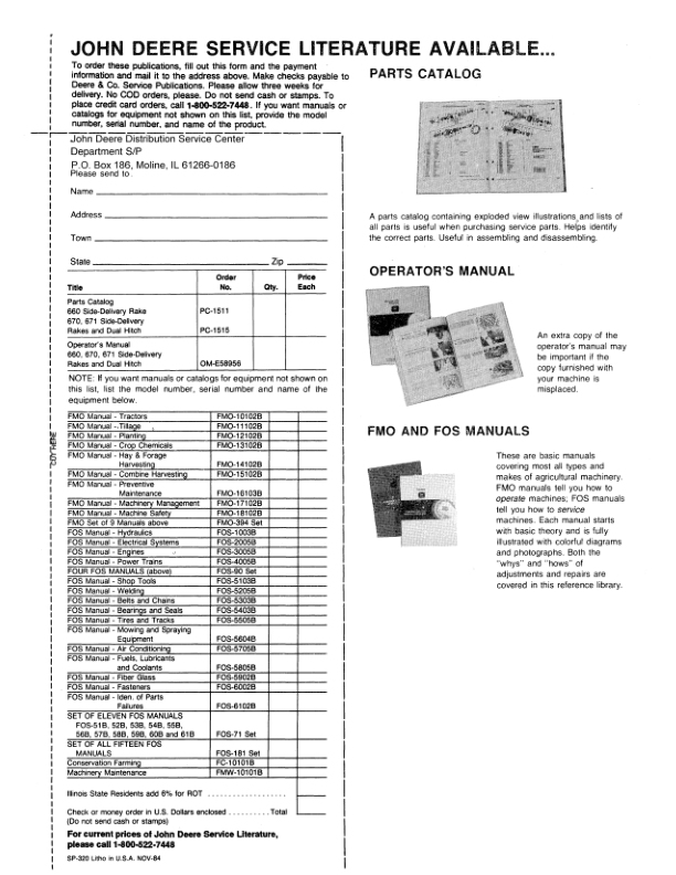 John Deere 660, 670, 671 Rakes, Dual Hitches Operator's Manual (OME58956) - Image 2