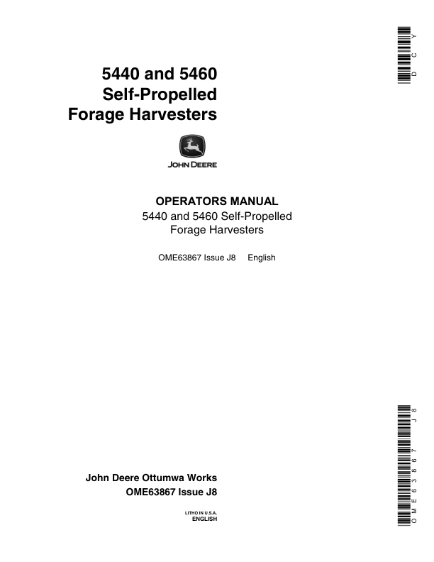 John Deere 5440, 5460 Self-Propelled Forage Harvesters (425001-) Operator's Manual (OME63867)