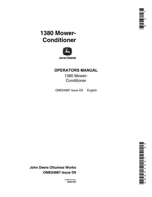 John Deere 1380 Mower Conditioner Operator's Manual (OME64887)