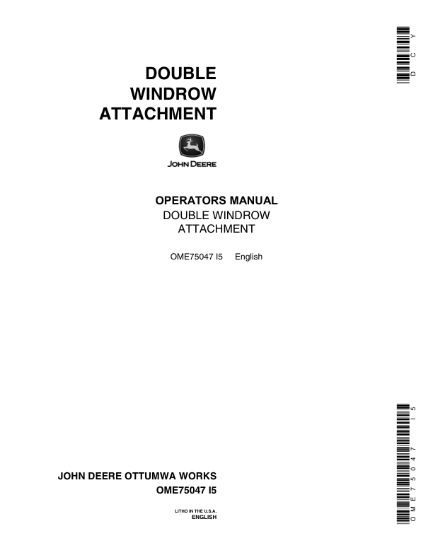 John Deere Double Windrow Attachment Operator's Manual (OME75047)